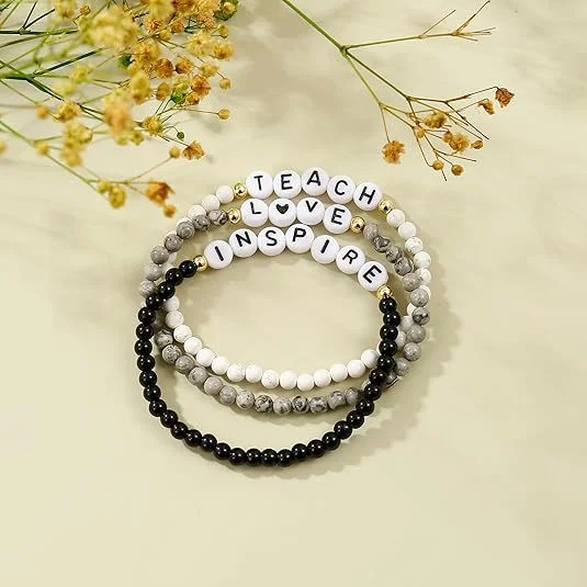 Natural Stone Beaded Bracelet — Letter 4 Natural Stone Beaded Bracelet — Letter - Image 4