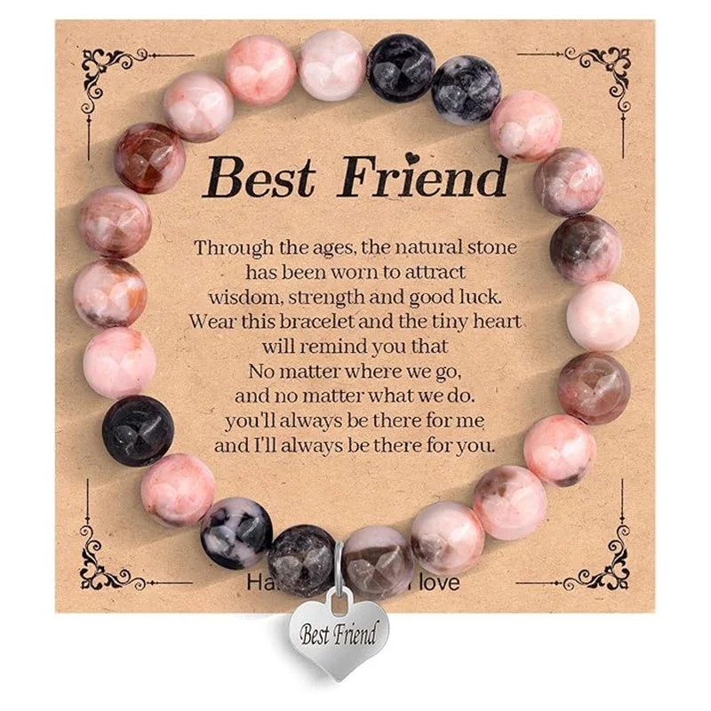 Pink Zebra Jasper Heart Bracelet — Heart 1 Pink Zebra Jasper Heart Bracelet — Heart