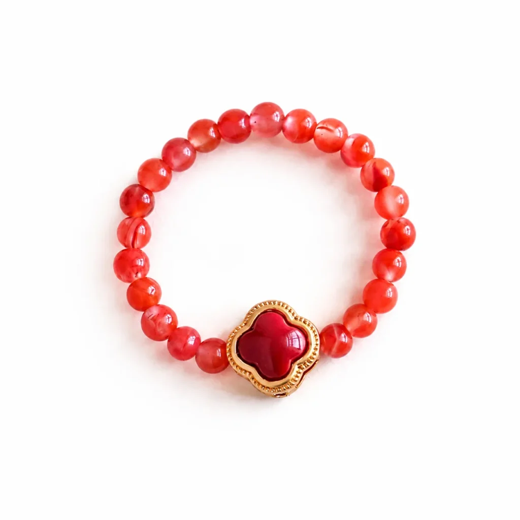 Petite Red Agate Flower Beaded Ring 1 petite red agate flower beaded ring on white background