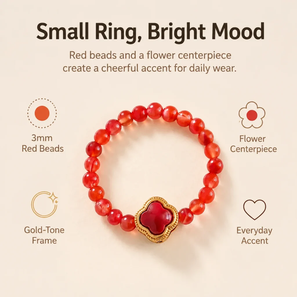 Petite Red Agate Flower Beaded Ring 3 petite red agate flower beaded ring feature image