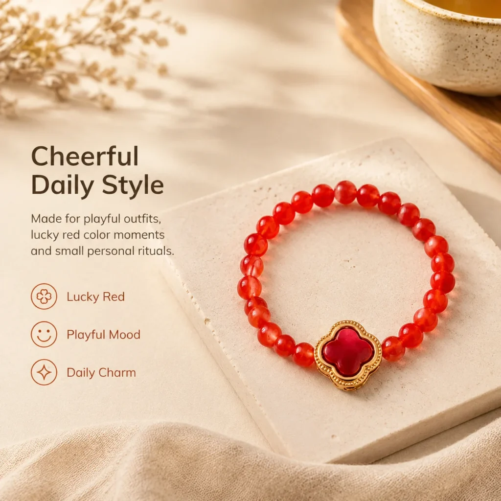 Petite Red Agate Flower Beaded Ring 5 petite red agate flower beaded ring lifestyle still life image