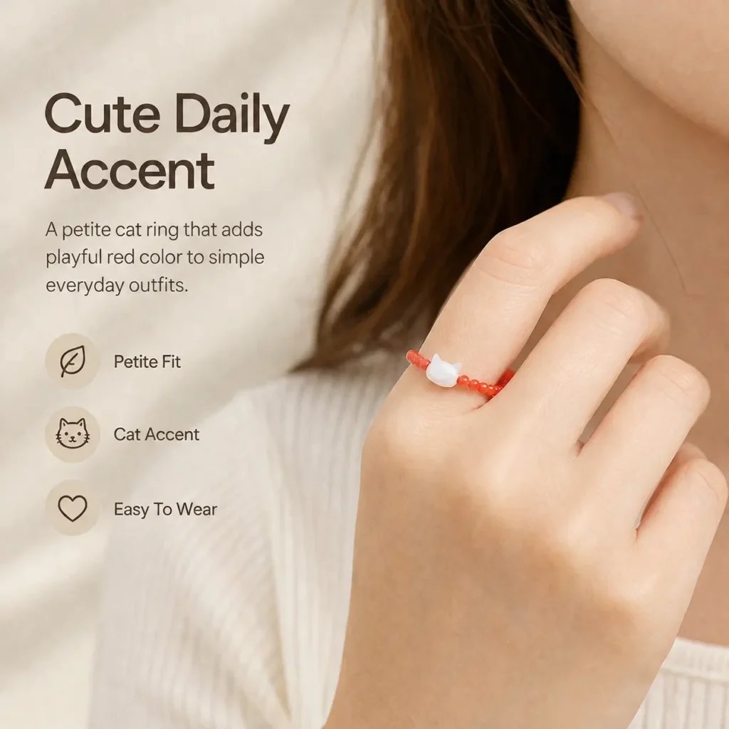 red beaded cat ring wearing view