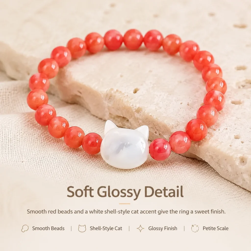red beaded cat ring material detail image