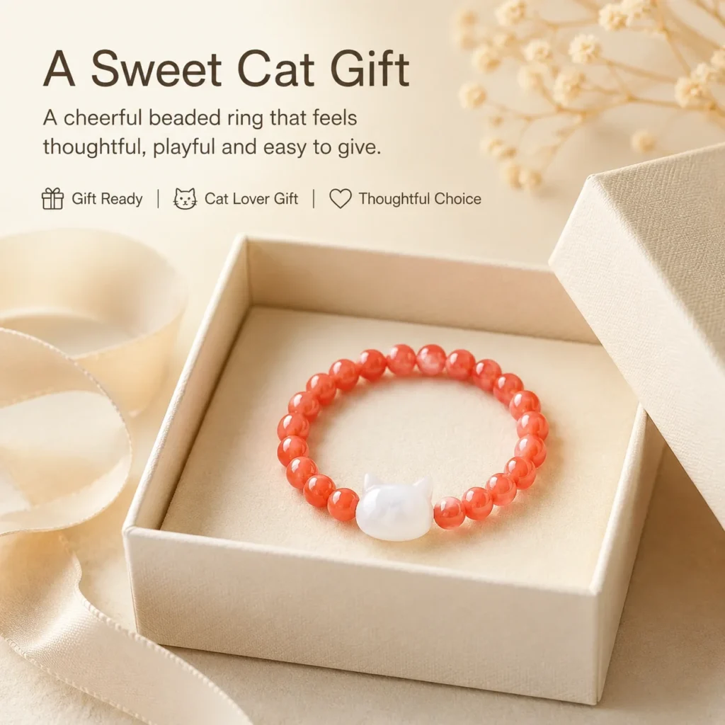 red beaded cat ring gift ready image