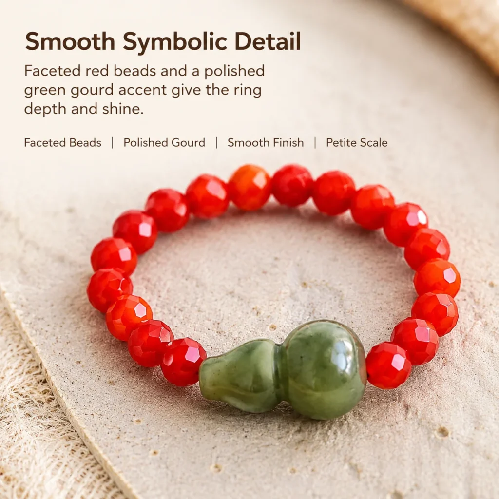 Red Beaded Jade Gourd Ring 4 red beaded jade gourd ring material detail image
