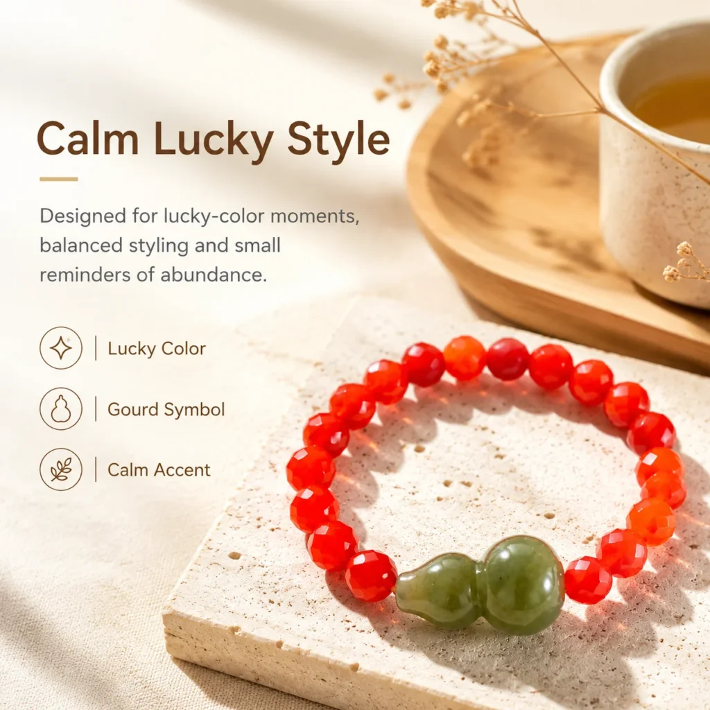 Red Beaded Jade Gourd Ring 5 red beaded jade gourd ring lifestyle still life image