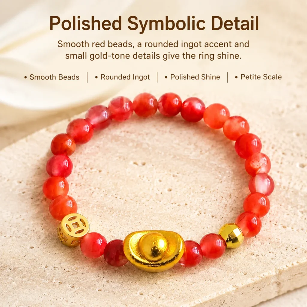 red beaded lucky ingot ring material detail image