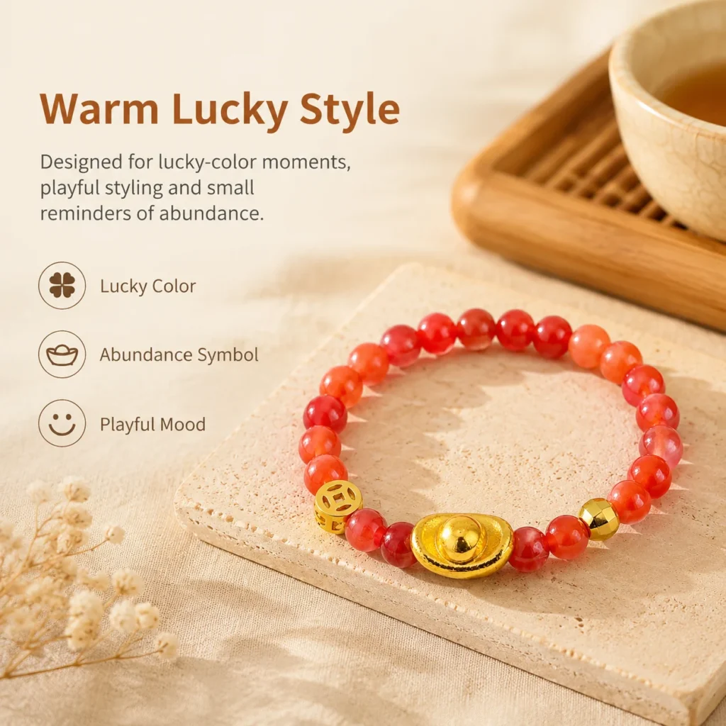 red beaded lucky ingot ring lifestyle still life image