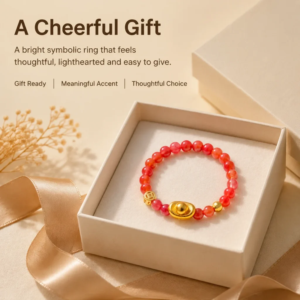 red beaded lucky ingot ring gift ready image