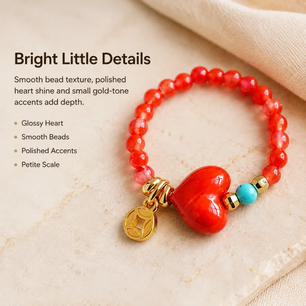 red heart beaded ring turquoise accent material detail image