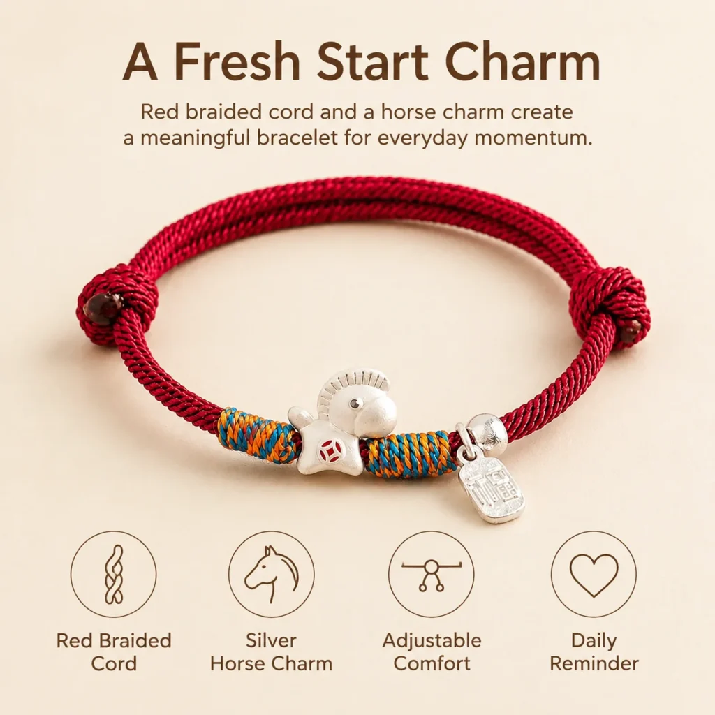 red lucky bracelet silver horse charm feature image
