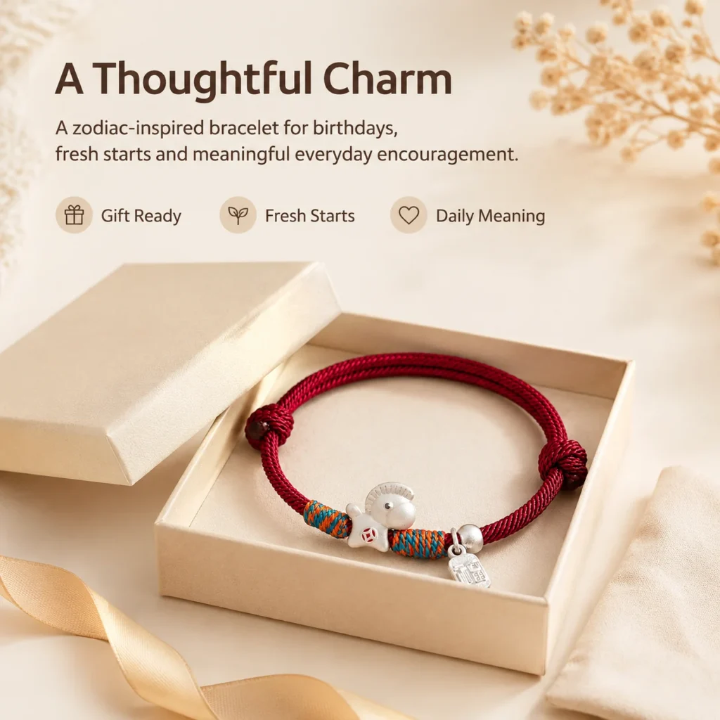 red lucky bracelet silver horse charm gift ready image