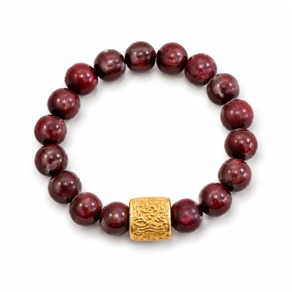 red sandalwood coin beaded ring on white background