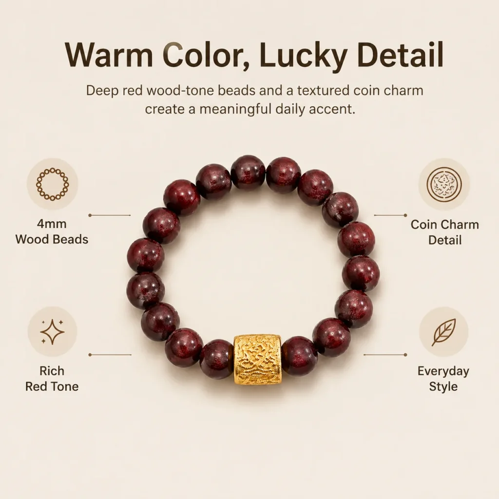 red sandalwood coin beaded ring feature image