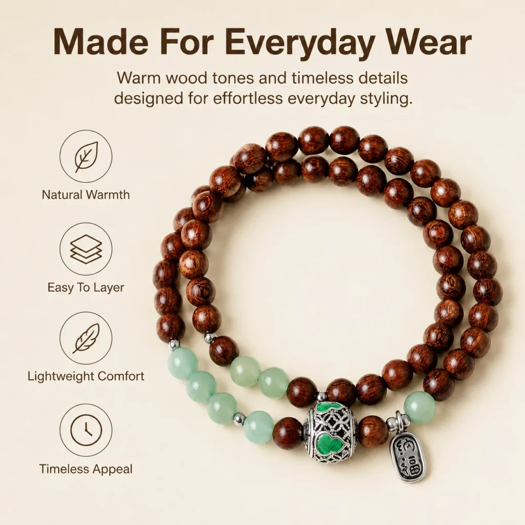 Red Sandalwood Double-Wrap Bracelet - Green Accent Beads 3 red sandalwood double wrap bracelet green accent feature image