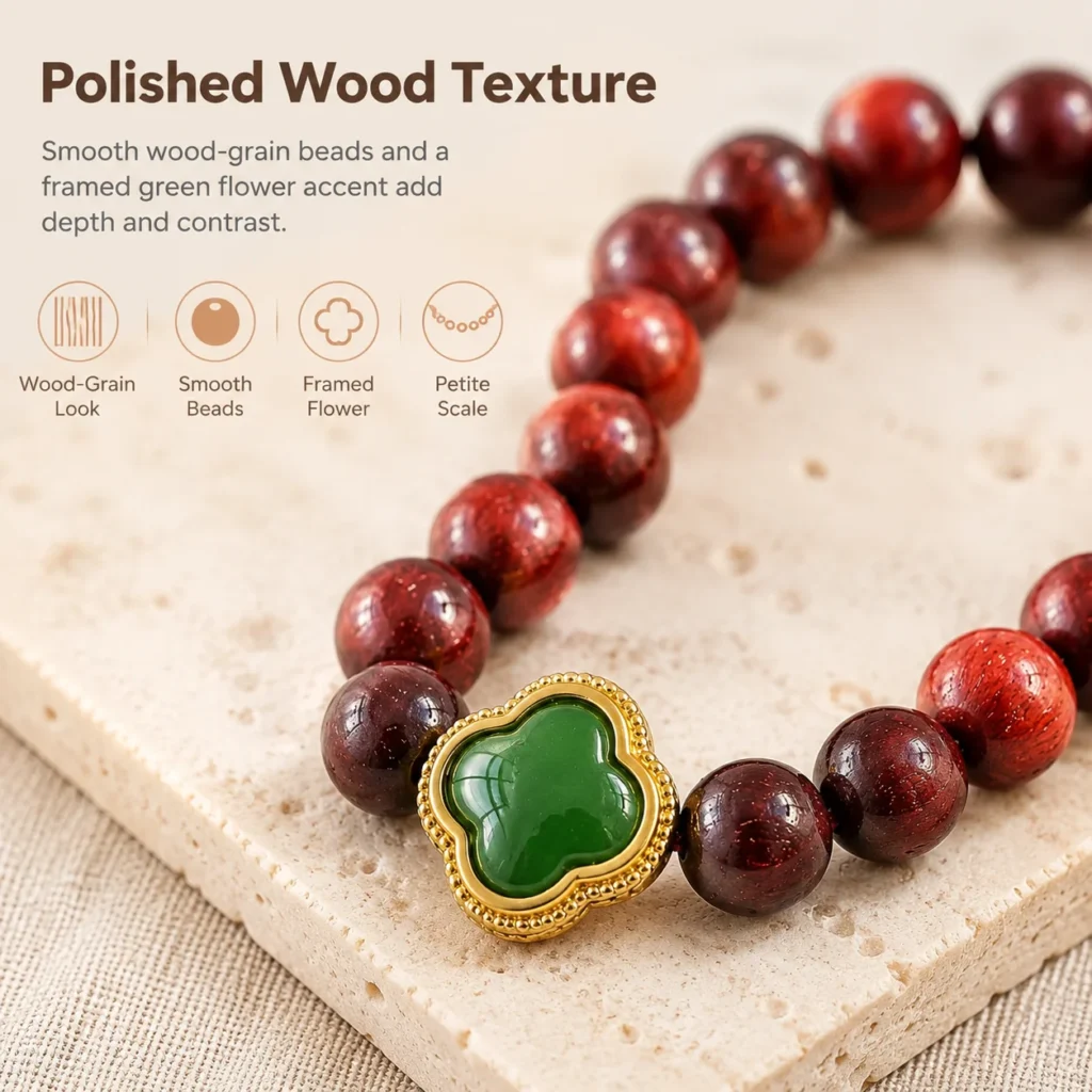 Red Sandalwood Flower Beaded Ring 4 red sandalwood flower beaded ring material detail image