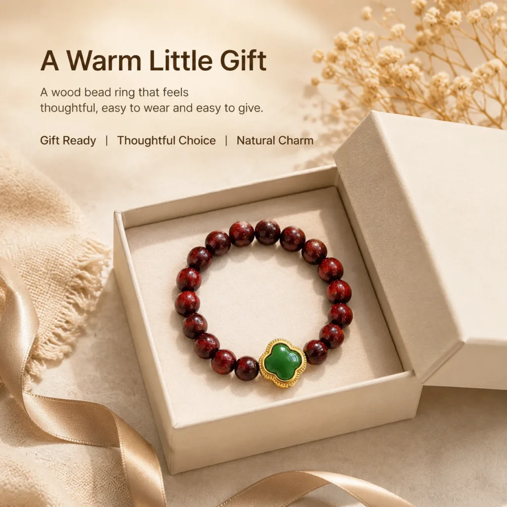 Red Sandalwood Flower Beaded Ring 6 red sandalwood flower beaded ring gift ready image
