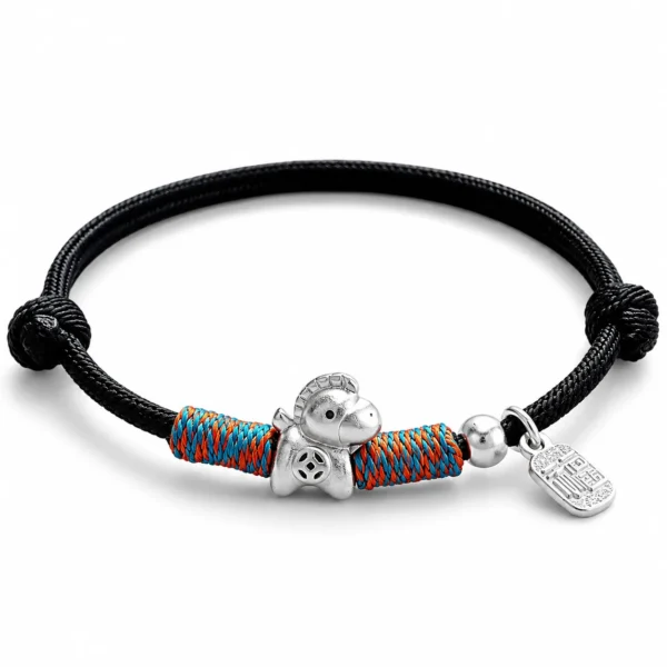 simple black string horse charm bracelet on white background