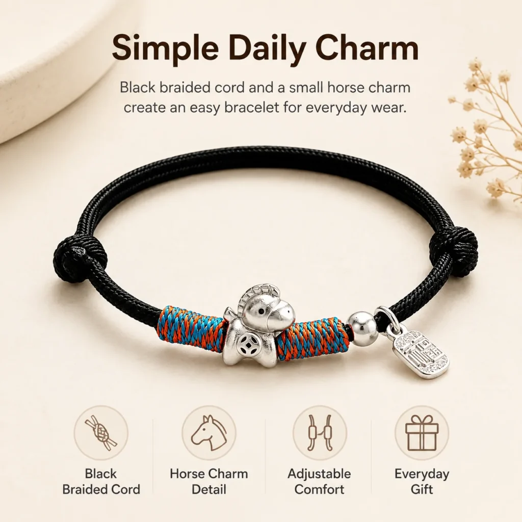 Simple Black String Horse Charm Bracelet 3 simple black string horse charm bracelet feature image