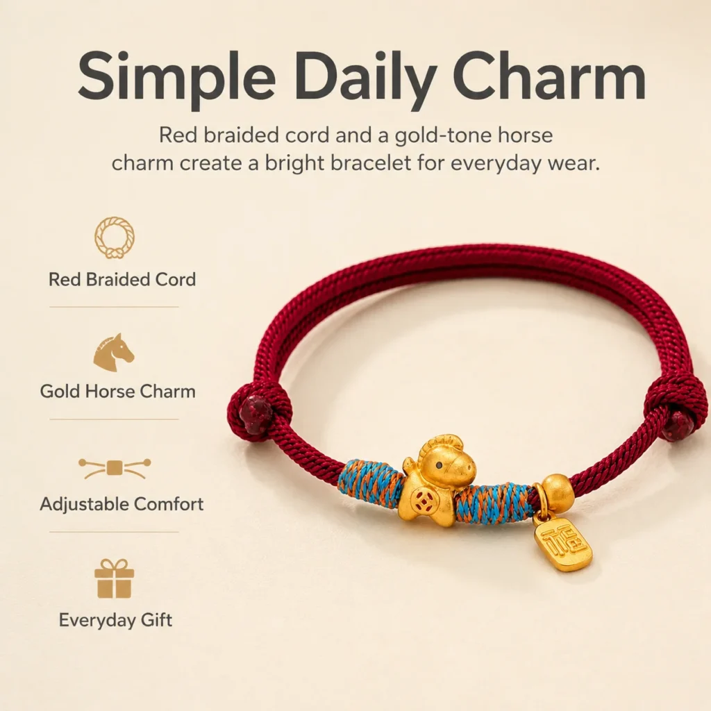 Simple Red String Bracelet with Gold Horse Charm 3 simple red string gold horse bracelet feature image