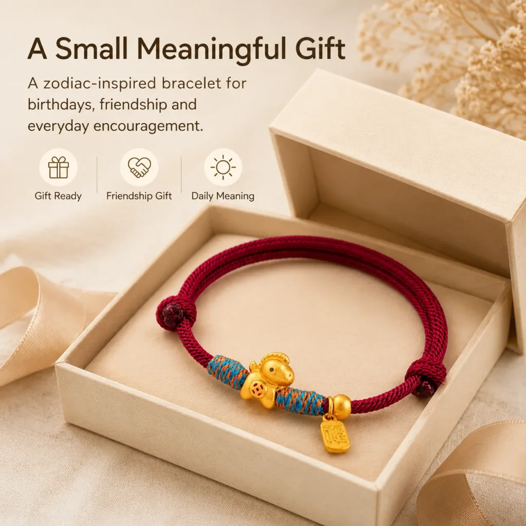 Simple Red String Bracelet with Gold Horse Charm 6 simple red string gold horse bracelet gift ready image