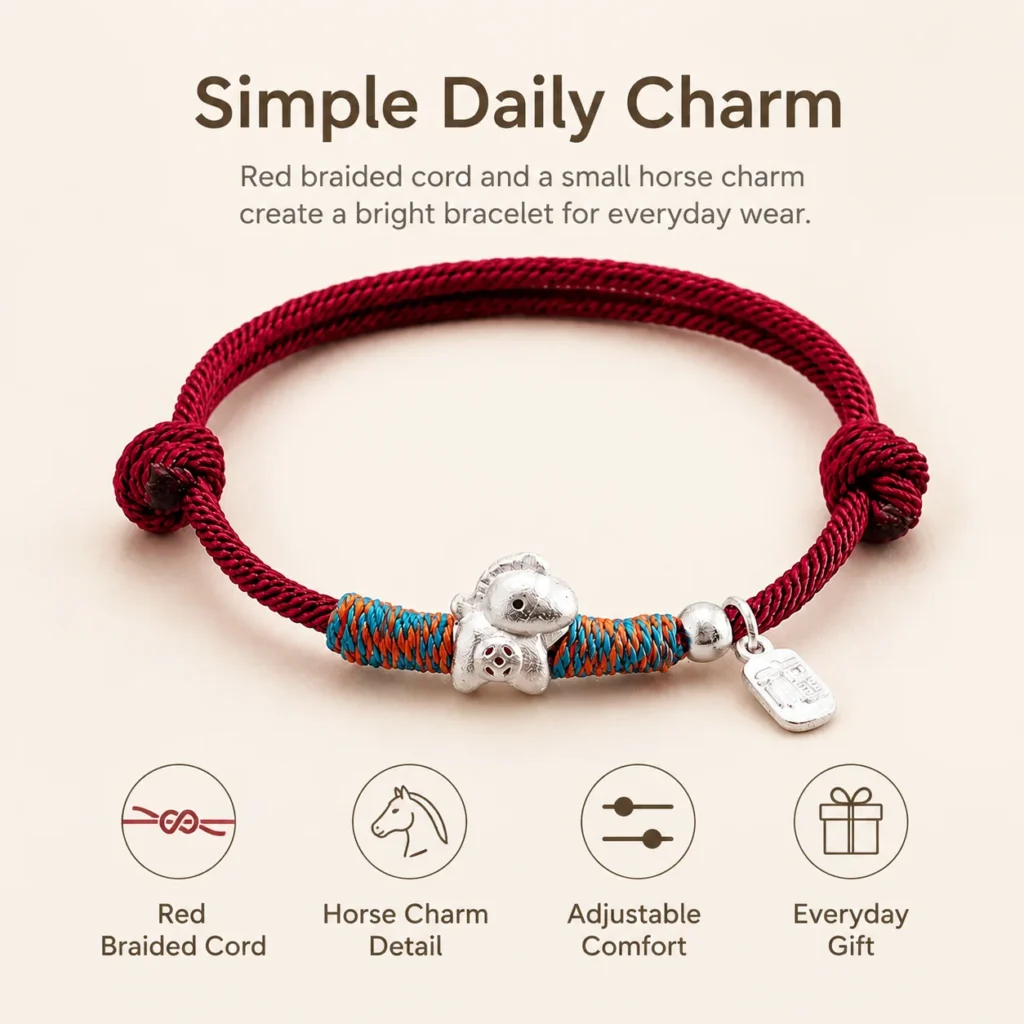 Simple Red String Horse Charm Bracelet 3 simple red string horse charm bracelet feature image