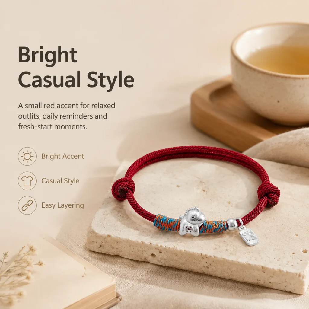 Simple Red String Horse Charm Bracelet 5 simple red string horse charm bracelet lifestyle still life image