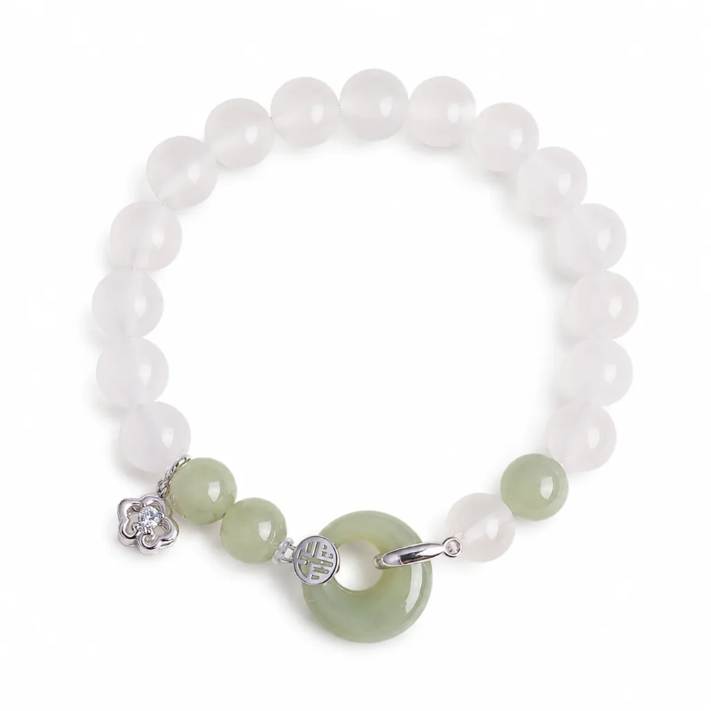 White Agate Hetian Jade Silver Bracelet 1 white agate hetian jade silver bracelet on white background