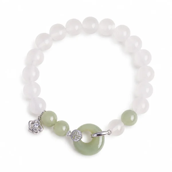 white agate hetian jade silver bracelet on white background