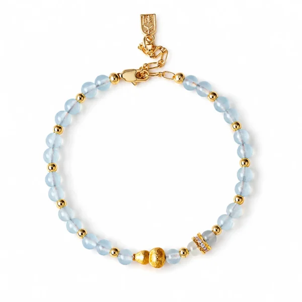 blue chalcedony gourd beaded bracelet on white background