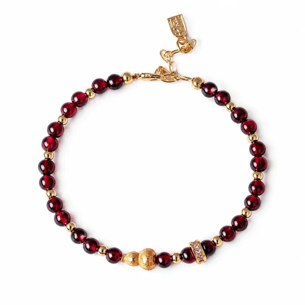 garnet gourd beaded bracelet on white background