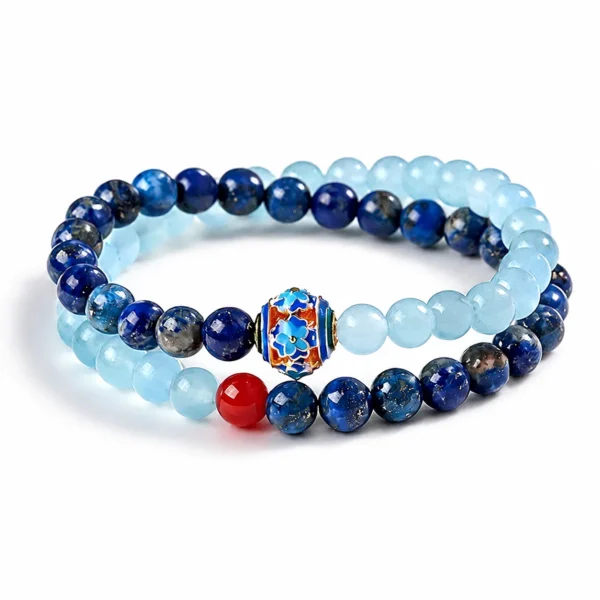 lapis lazuli double-wrap bracelet on white background
