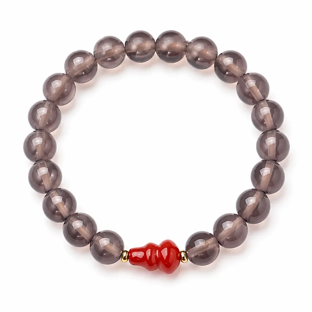 gray agate gourd beaded bracelet on white background