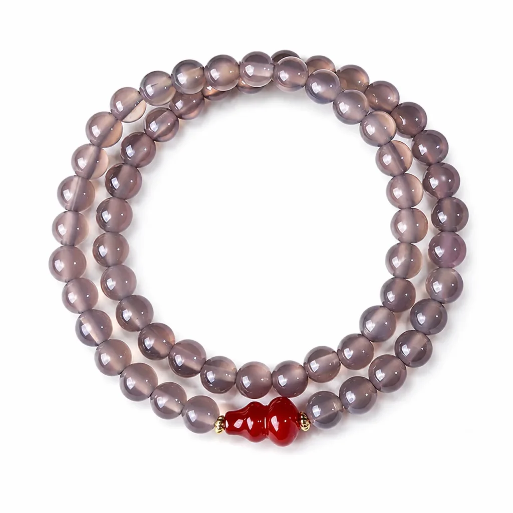gray agate gourd double-wrap bracelet on white background