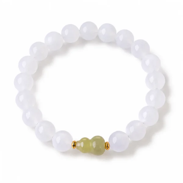 white agate gourd beaded bracelet on white background