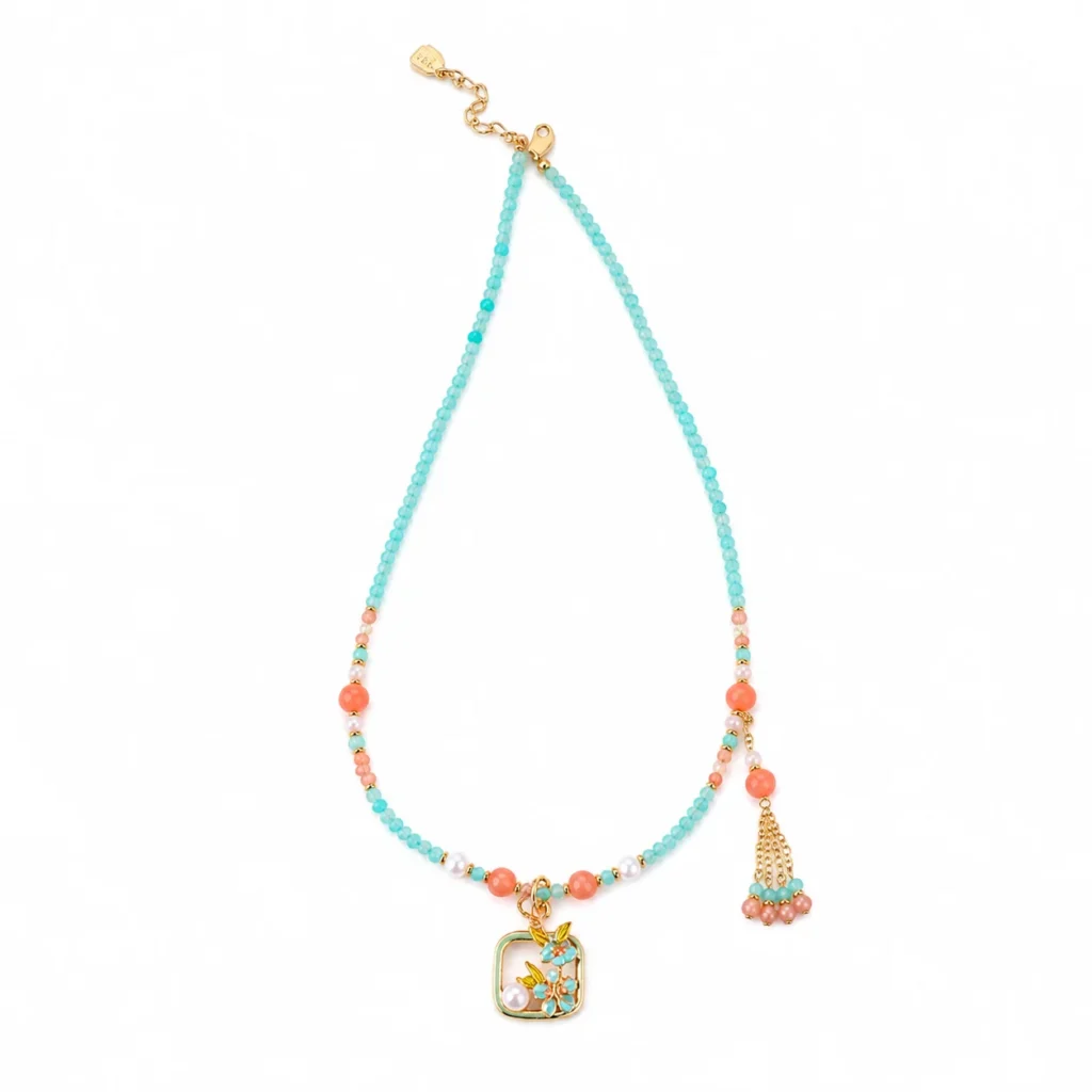Amazonite Pearl Beaded Necklace 1 amazonite pearl beaded necklace on white background