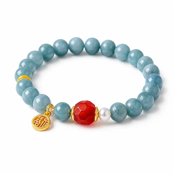jade agate fu charm beaded bracelet on white background