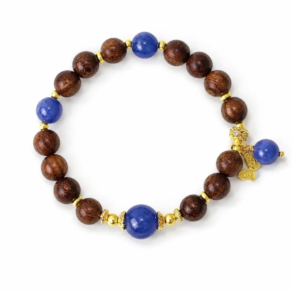Golden Sandalwood Lapis Butterfly Bracelet 1 golden sandalwood lapis butterfly bracelet on white background