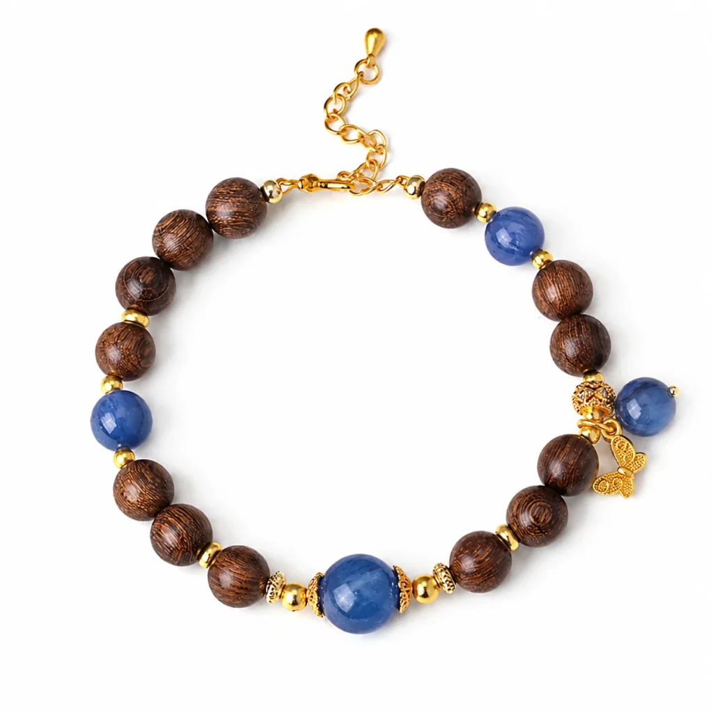 Golden Sandalwood Lapis Butterfly Bracelet with Extender Chain 1 golden sandalwood lapis butterfly bracelet with extender chain on white background