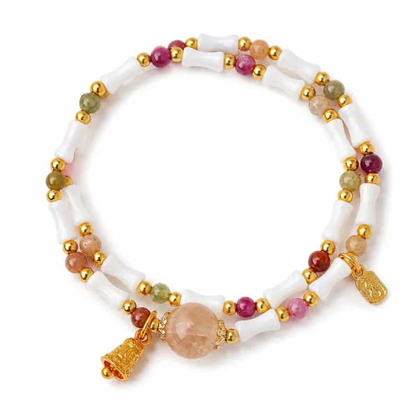 tourmaline yellow azeztulite double-wrap bracelet on white background