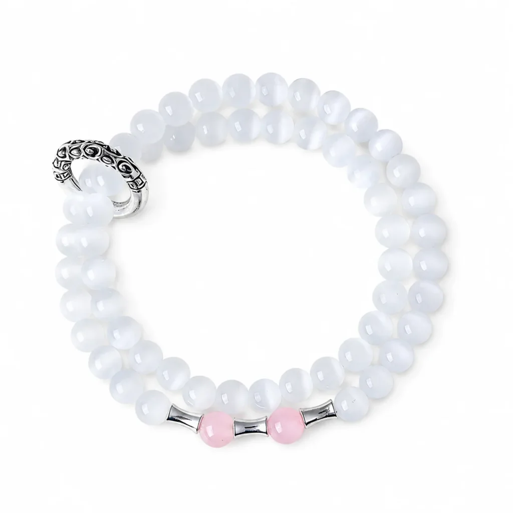 Cat Eye Stone Double-Wrap Bracelet 1 cat eye stone double-wrap bracelet on white background