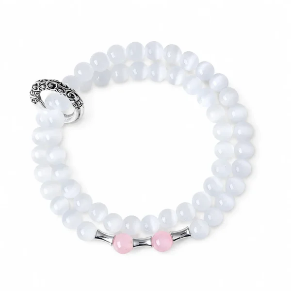 cat eye stone double-wrap bracelet on white background