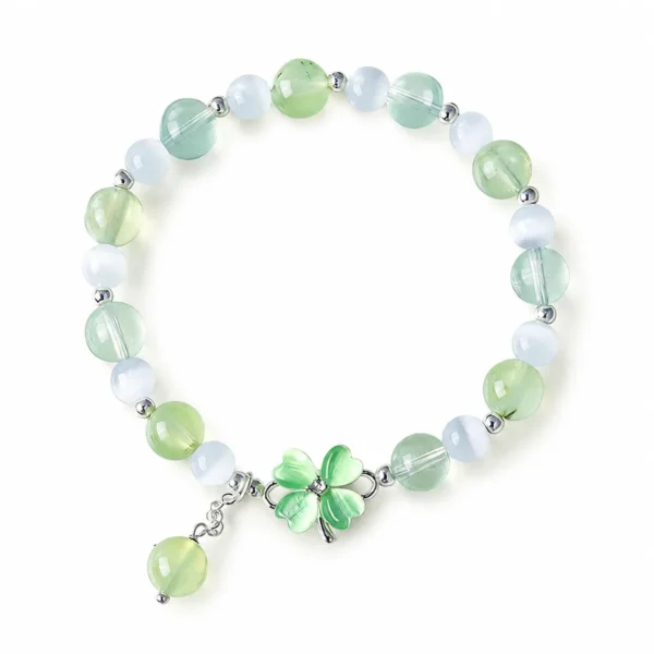 prehnite clover bracelet on white background