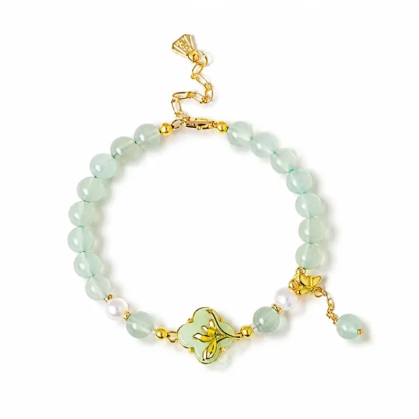 aventurine pearl beaded bracelet on white background