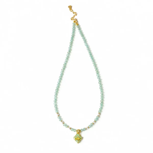 aventurine pearl beaded necklace on white background