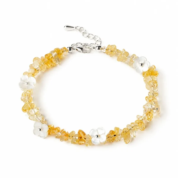 yellow citrine shell flower bracelet on white background