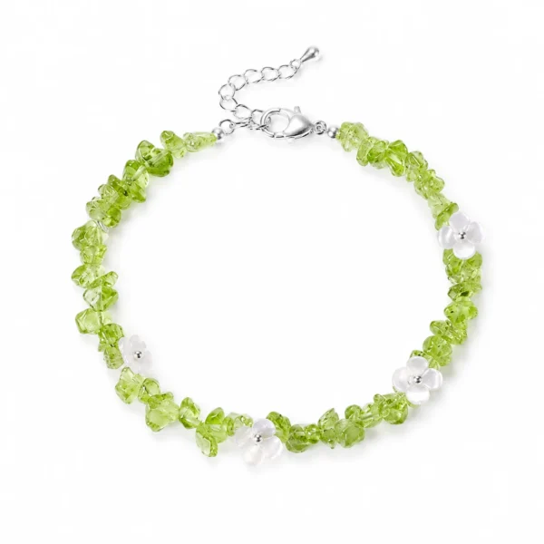peridot shell flower bracelet on white background