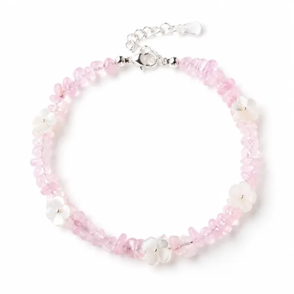 rose quartz shell flower bracelet on white background