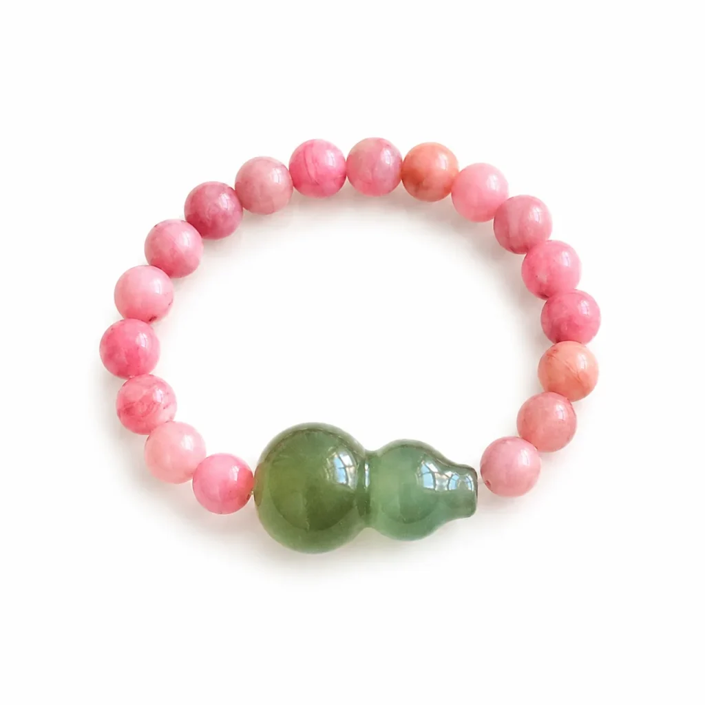 Rhodochrosite Jade Gourd Beaded Ring 1 rhodochrosite jade gourd beaded ring on white background