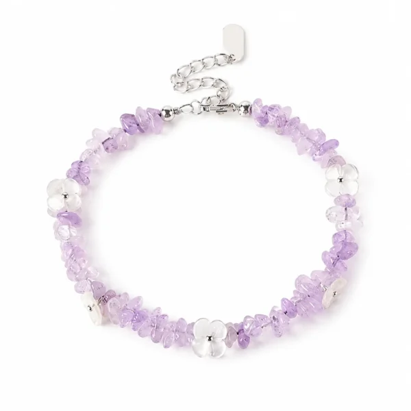 lavender amethyst shell flower bracelet on white background